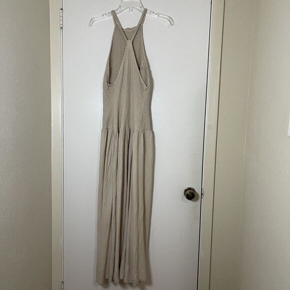Free People FP beach Spell On You Maxi gauze cinch Dress tan oat US Small - Picture 8 of 9
